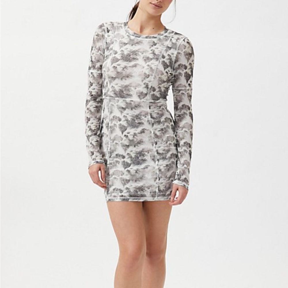 Urban Outfitters Mini Dress Size L UO Ruth Long Sleeve Mesh Bodycon double layer